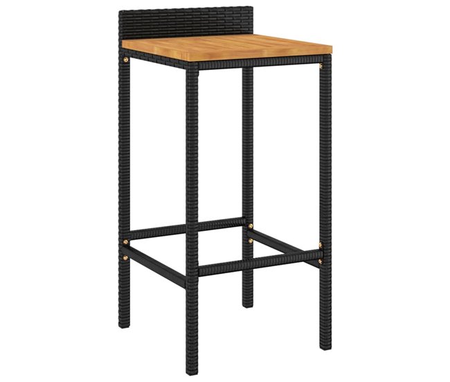 Conforama Mesa Bar Y Taburetes Jardin 9 Piezas Madera Acacia Ratán Pe Negro Longitud Mesa 180 Cm