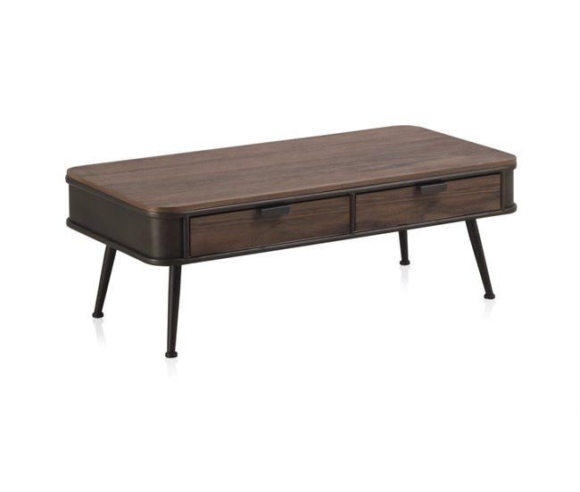 Conforama Mesa Centro Metalica Con Encimera Y 2 Cajones De Madera