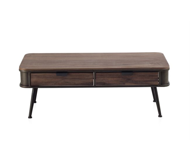 Conforama Mesa Centro Metalica Con Encimera Y 2 Cajones De Madera