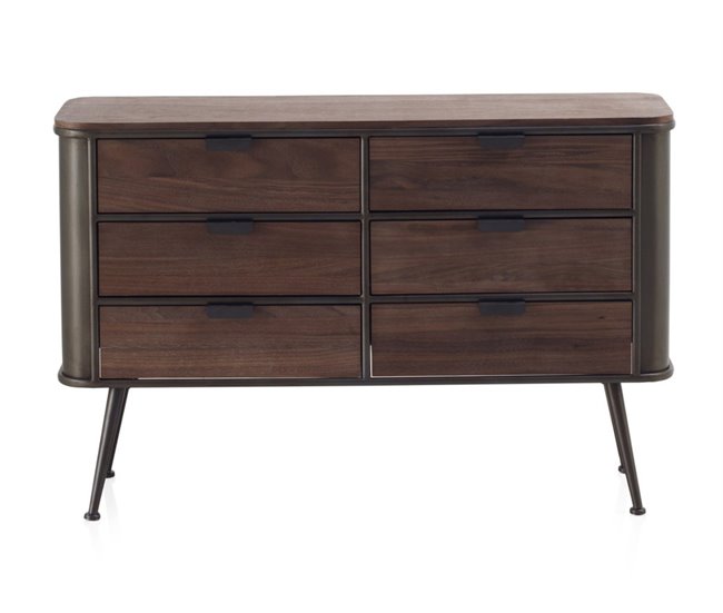 Conforama Mesa Centro Metalica Con Encimera Y 6 Cajones De Madera