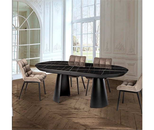 Conforama Mesa Comedor Metal Color Negro Serie Capri 206cm