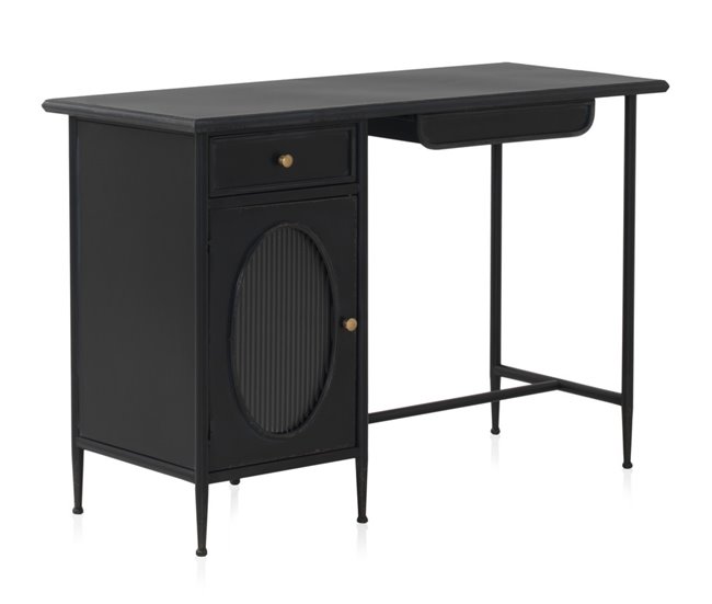 Conforama Mesa Con Estructura Metálica Puerta De Cristal Ovalada Y 2 Cajones