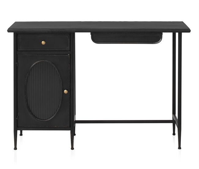 Conforama Mesa Con Estructura Metálica Puerta De Cristal Ovalada Y 2 Cajones