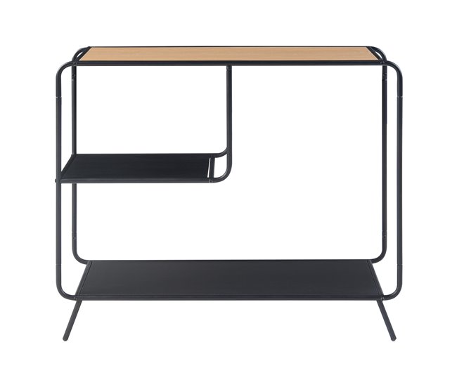 Conforama Mesa Consola Krødsherad Con 2 Estantes Metal MDF 83x102x36cm - Negro/Roble [en.casa]