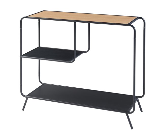 Conforama Mesa consola Krødsherad con 2 estantes metal MDF 83x102x36cm - Negro/Roble [en.casa]
