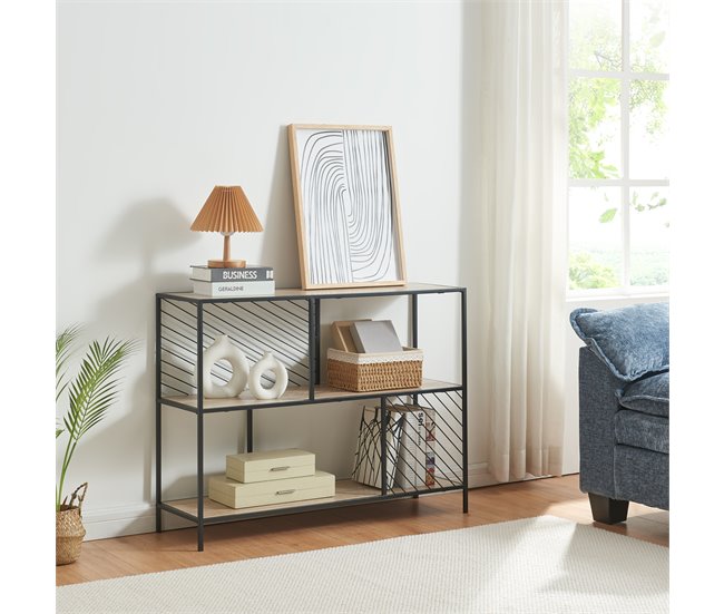 Conforama Mesa Consola Övertorneå - 100x30x75cm - Negro/Efecto Roble