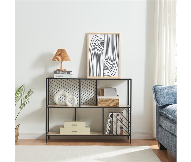 Conforama Mesa Consola Övertorneå - 100x30x75cm - Negro/Efecto Roble
