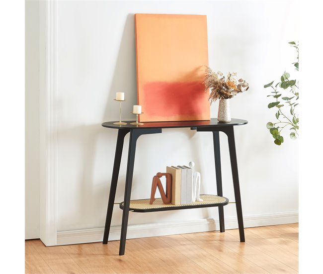 Conforama Mesa Consola Taivalkoski 100x35x80cm - Negro/Ratán [en.casa]