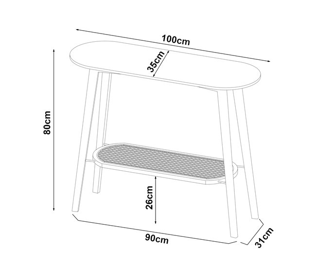 Conforama Mesa Consola Taivalkoski 100x35x80cm - Negro/Ratán [en.casa]