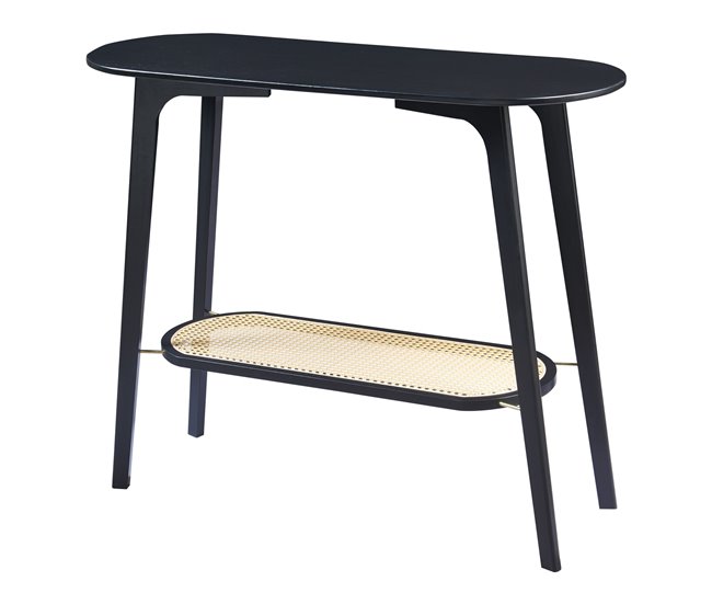 Conforama Mesa Consola Taivalkoski 100x35x80cm - Negro/Ratán [en.casa]