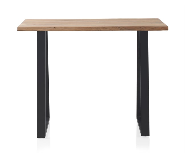 Conforama Mesa De Bar 130X70 Madera Maciza De Acacia De 25 Mm De Espesor Con Patas De Metal Negro