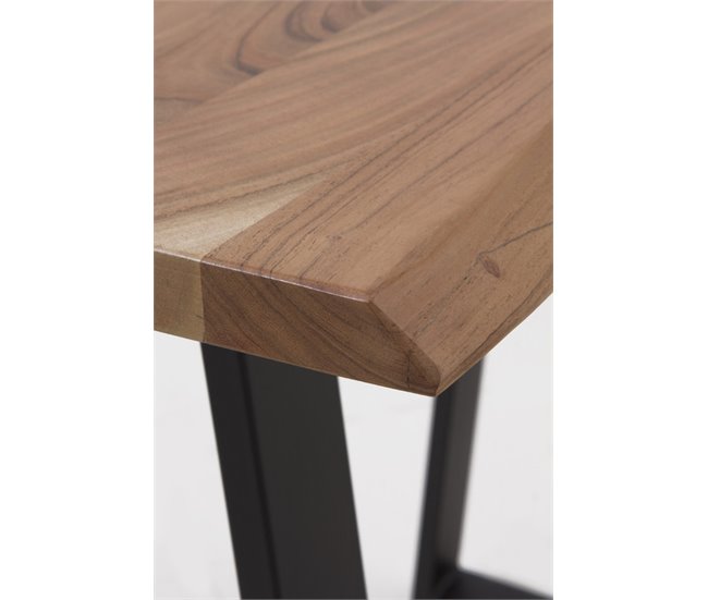 Conforama Mesa De Bar 130X70 Madera Maciza De Acacia De 25 Mm De Espesor Con Patas De Metal Negro