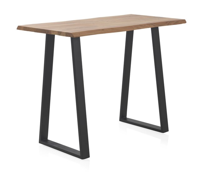 Conforama Mesa De Bar 130X70 Madera Maciza De Acacia De 25 Mm De Espesor Con Patas De Metal Negro
