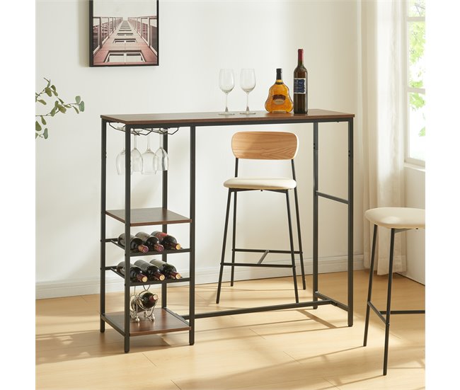 Conforama Mesa De Bar Stjørdal Con Botellero 120x40x105cm - Negro/Nogal [en.casa]