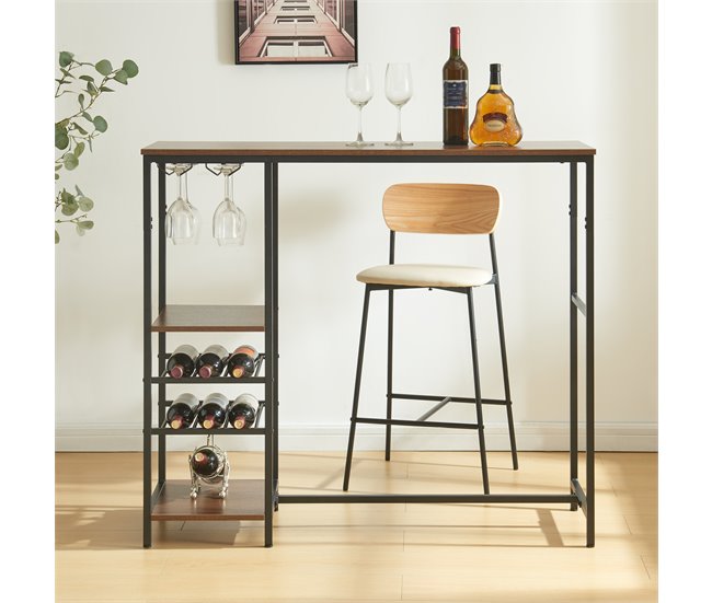 Conforama Mesa De Bar Stjørdal Con Botellero 120x40x105cm - Negro/Nogal [en.casa]