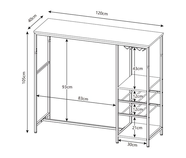 Conforama Mesa De Bar Stjørdal Con Botellero 120x40x105cm - Negro/Nogal [en.casa]