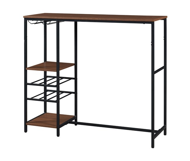 Conforama Mesa de bar Stjørdal con botellero 120x40x105cm - Negro/Nogal [en.casa]