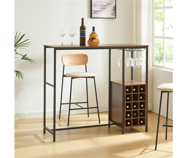 Conforama Mesa De Bar Trøndelag Con Botellero 120x40x105cm - Negro/Nogal [en.casa]