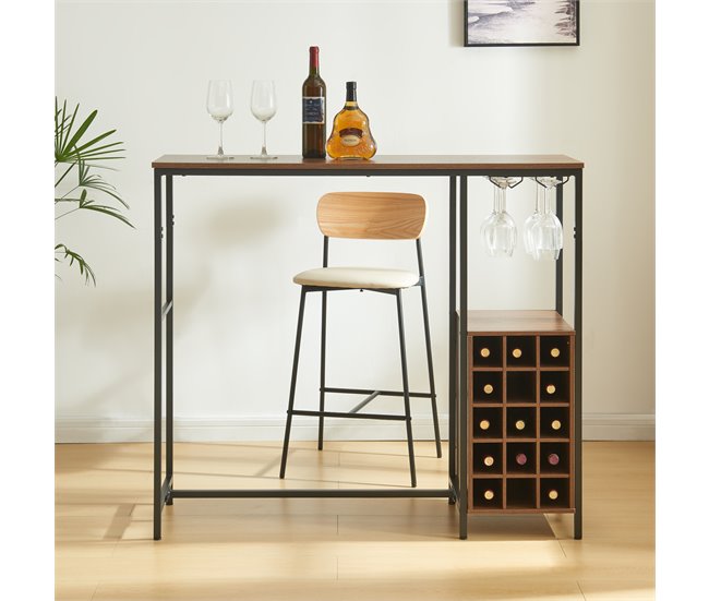 Conforama Mesa De Bar Trøndelag Con Botellero 120x40x105cm - Negro/Nogal [en.casa]