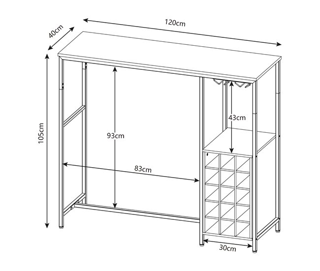 Conforama Mesa De Bar Trøndelag Con Botellero 120x40x105cm - Negro/Nogal [en.casa]