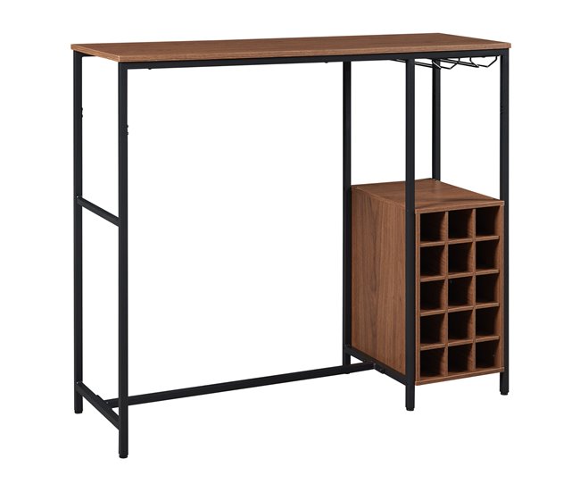 Conforama Mesa de bar Trøndelag con botellero 120x40x105cm - Negro/Nogal [en.casa]