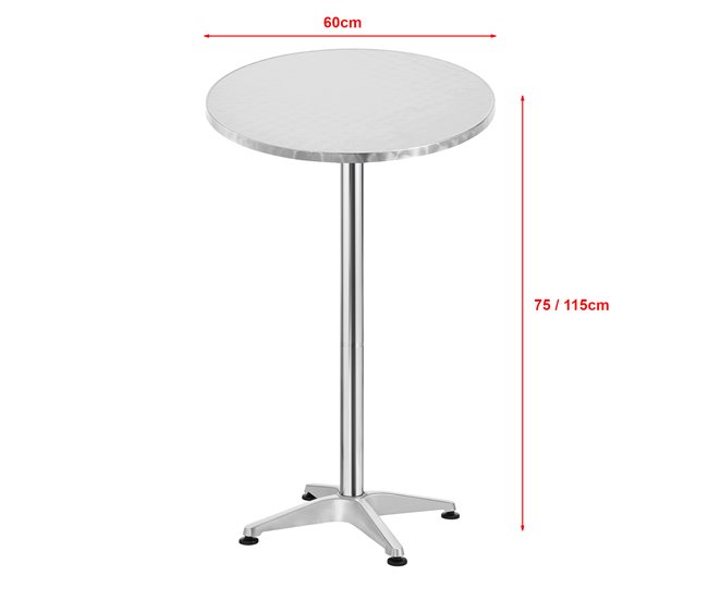 Conforama Mesa De Bar Y Bistro Avesta Altura Ajustable 75-115 Cm Ø 60 Cm Aluminio MDF Plata [en.casa]