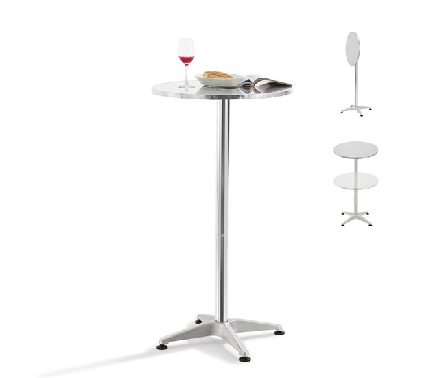 Conforama Mesa de Bar y bistro Avesta altura ajustable 75-115 cm Ø 60 cm aluminio MDF plata [en.casa]