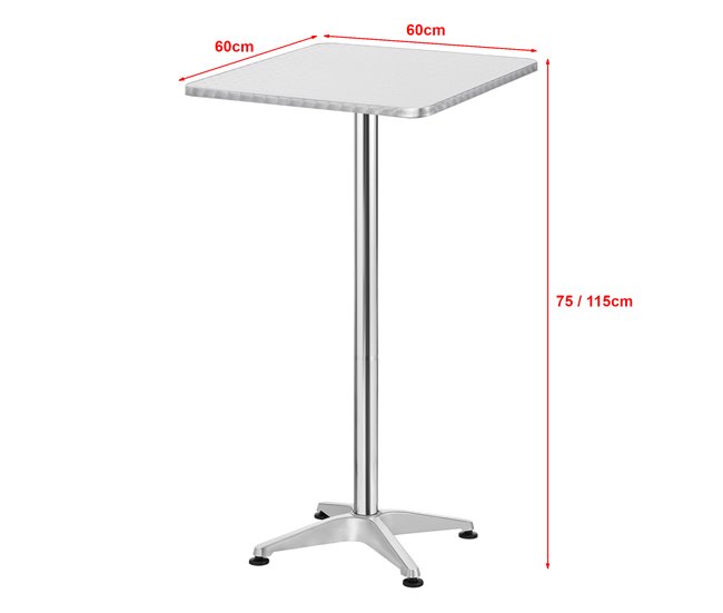 Conforama Mesa De Bar Y Bistro Järpen Altura Ajustable 75-115 X 60 X 60 Cm Aluminio MDF Plata [en.casa]