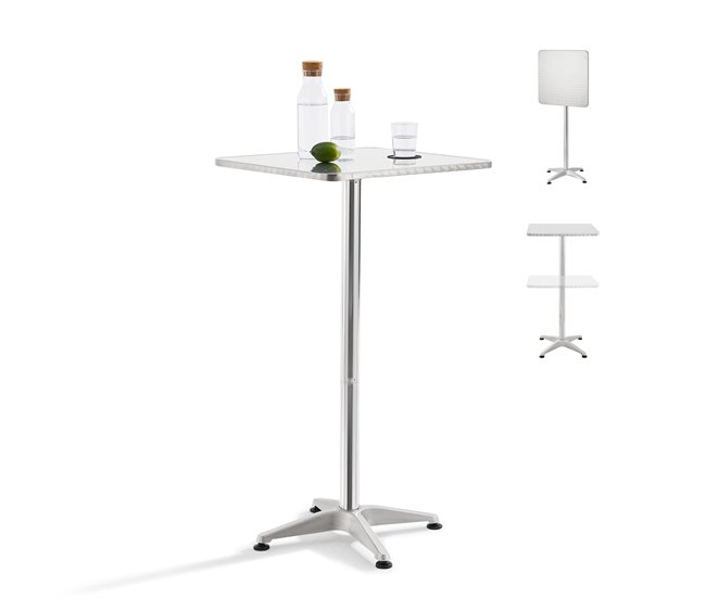 Conforama Mesa de Bar y bistro Järpen altura ajustable 75-115 x 60 x 60 cm aluminio MDF plata [en.casa]