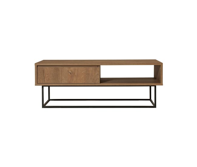 Conforama Mesa de café Dbellod Mesa de centro baja Revistero para sofá Estante de la sala de estar 120x60h43 cm Nogal y Negro