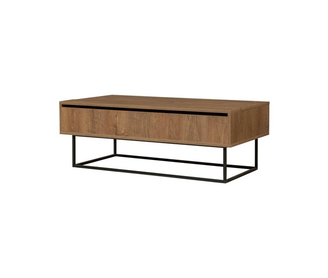 Conforama Mesa de café Dboc Mesa de centro baja Revistero para sofá Estante de la sala de estar 120x60h43 cm Nogal y Negro