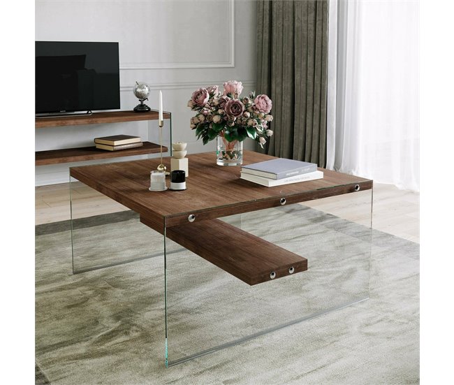 Conforama Mesa De Café Dembél Mesa De Centro Baja Revistero Para Sofá Estante De La Sala De Estar 75x75h40 Cm Nuez