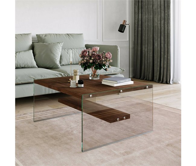 Conforama Mesa De Café Dembél Mesa De Centro Baja Revistero Para Sofá Estante De La Sala De Estar 75x75h40 Cm Nuez