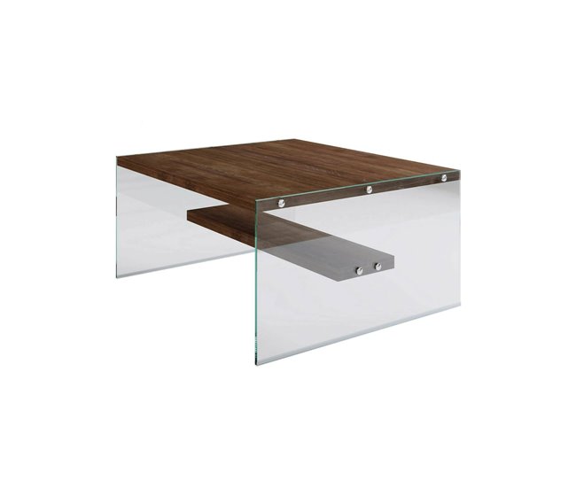 Conforama Mesa de café Dembél Mesa de centro baja Revistero para sofá Estante de la sala de estar 75x75h40 cm Nuez