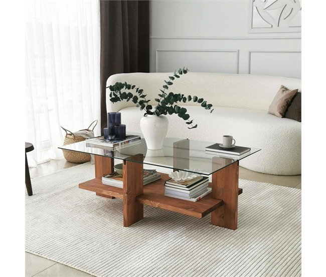 Conforama Mesa De Café Dfranzon Mesa De Centro Baja Revistero Para Sofá Estante De La Sala De Estar 105x60h40 Cm Nuez