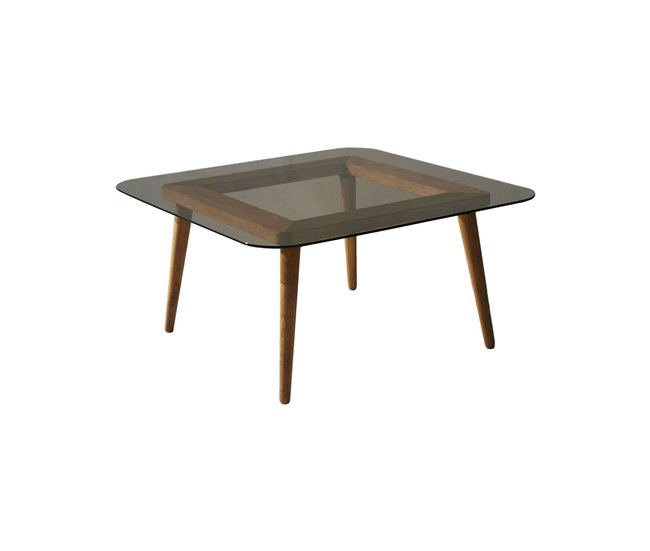 Conforama Mesa de café Dgagliol Mesa de centro baja Revistero para sofá Estante de la sala de estar 80x80h40 cm Bronce