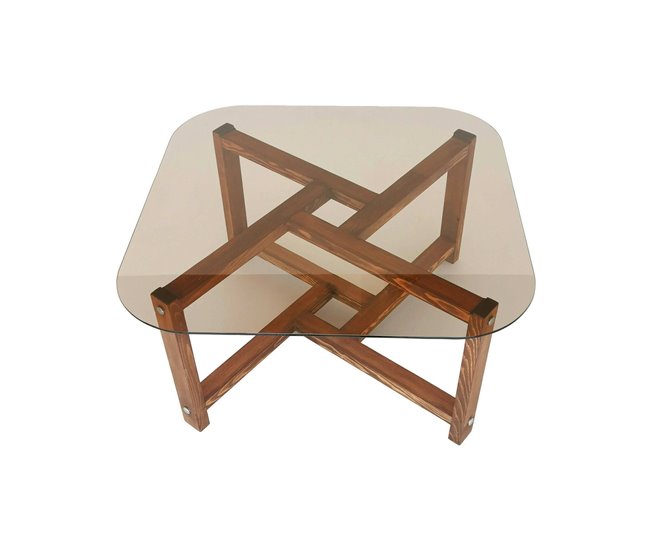 Conforama Mesa de café Dgrillon Mesa de centro baja Revistero para sofá Estante de la sala de estar 80x80h40 cm Roble