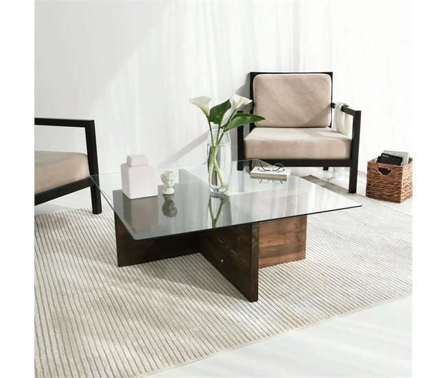 Conforama Mesa De Café Dharasli Mesa De Centro Baja Revistero Para Sofá Estante De La Sala De Estar 90x90h35 Cm Nuez
