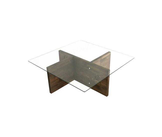 Conforama Mesa de café Dharasli Mesa de centro baja Revistero para sofá Estante de la sala de estar 90x90h35 cm Nuez