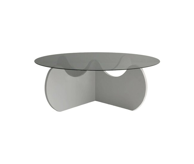 Conforama Mesa de café Dlamonic Mesa de centro baja Revistero para sofá Estante de la sala de estar 90x90h30 cm Blanco