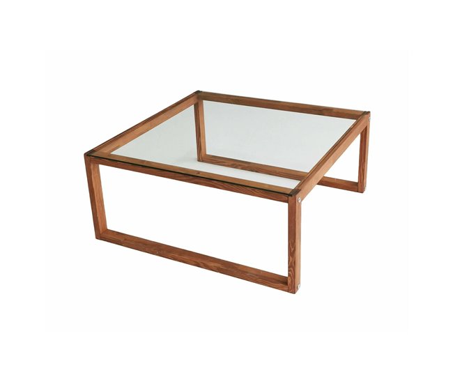 Conforama Mesa de café Dmanicon Mesa de centro baja Revistero para sofá Estante de la sala de estar 90x90h40 cm Nuez