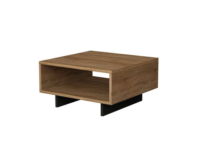 Conforama Mesa de café Dmasolin Mesa de centro baja Revistero para sofá Estante de la sala de estar 60x60h32 cm Roble y Antracita