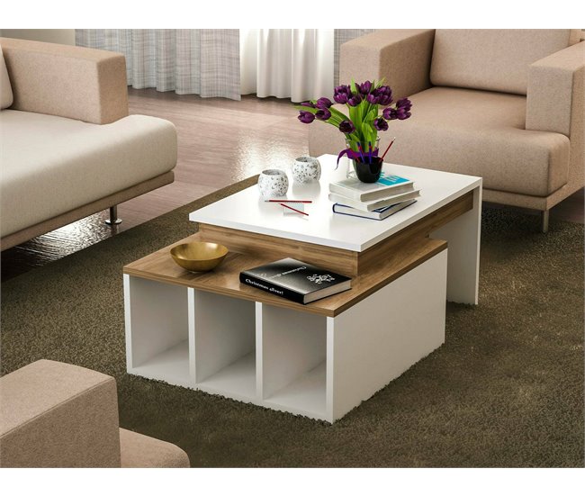 Conforama Mesa De Café Dmckenni Mesa De Centro Baja Revistero Para Sofá Estante De La Sala De Estar 90x60h37 Cm Blanco Y Nogal