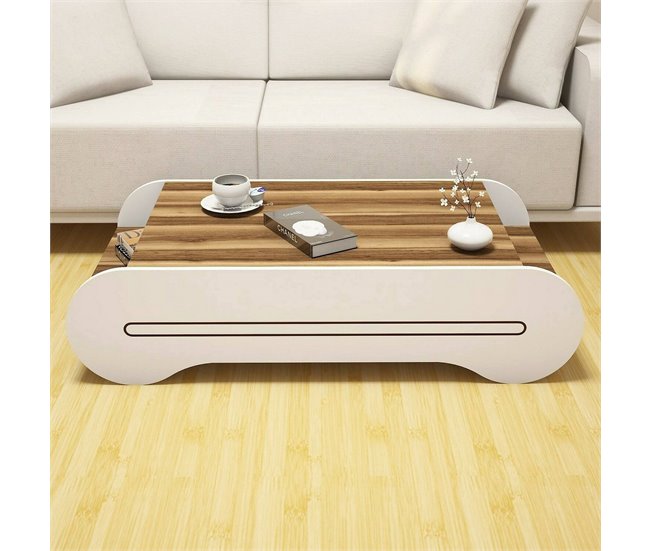 Conforama Mesa De Café Dmicheli Mesa De Centro Baja Revistero Para Sofá Estante De La Sala De Estar 120x64h30 Cm Nogal Y Blanco