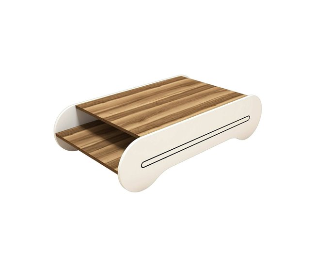 Conforama Mesa de café Dmicheli Mesa de centro baja Revistero para sofá Estante de la sala de estar 120x64h30 cm Nogal y Blanco
