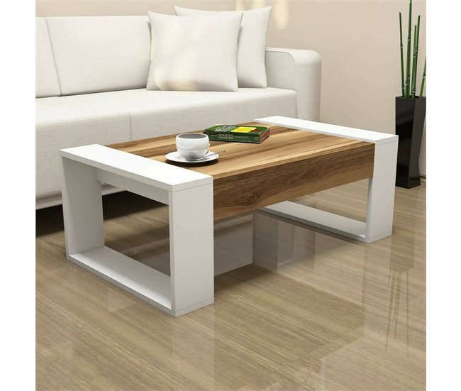 Conforama Mesa De Café Dmilanes Mesa De Centro Baja Revistero Para Sofá Estante De La Sala De Estar 102x60h38 Cm Nogal Y Blanco