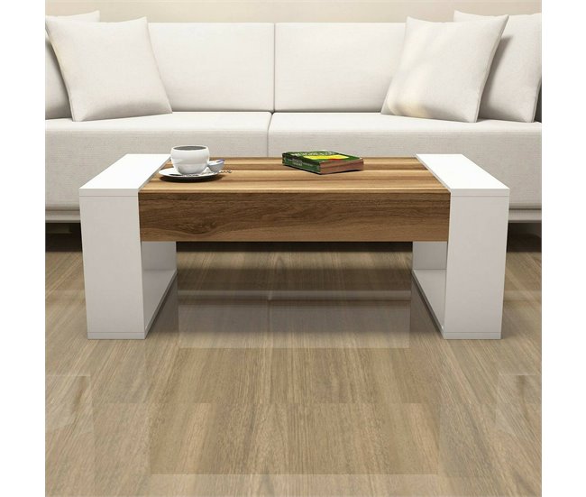 Conforama Mesa De Café Dmilanes Mesa De Centro Baja Revistero Para Sofá Estante De La Sala De Estar 102x60h38 Cm Nogal Y Blanco