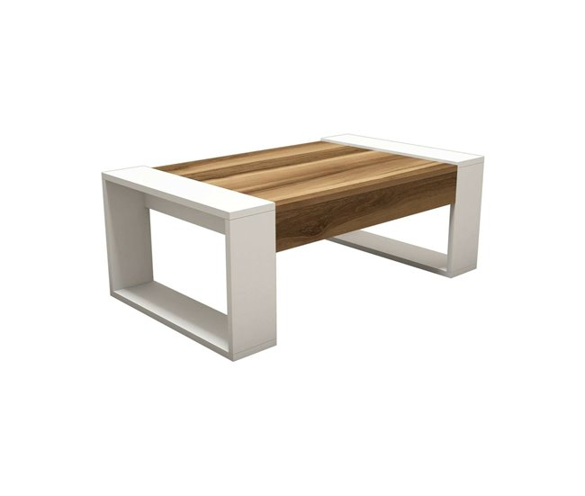 Conforama Mesa de café Dmilanes Mesa de centro baja Revistero para sofá Estante de la sala de estar 102x60h38 cm Nogal y Blanco