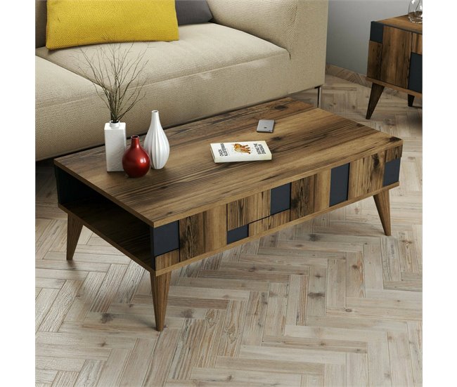 Conforama Mesa De Café Dminut Mesa De Centro Baja Revistero Para Sofá Estante De La Sala De Estar 105x60h38 Cm Nogal Y Antracita