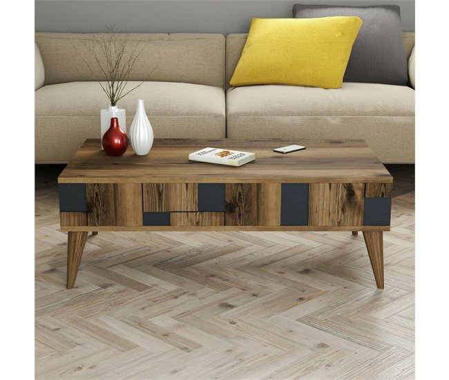 Conforama Mesa De Café Dminut Mesa De Centro Baja Revistero Para Sofá Estante De La Sala De Estar 105x60h38 Cm Nogal Y Antracita